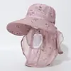 Chapéu de Sol Estampado para Mulheres com Aba Larga, Proteção para Pescoço e Rosto, Anti-UV, Malha Respirável, Chapéu de Sol para Colheita de Chá ao Ar Livre