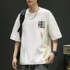 Camiseta Masculina de Manga Curta da Moda Marca 2025 Nova Camiseta de Manga Meia Manga Marca Tendência Solta Bordada Tamanho Grande Seda Gelada Roupa Masculina