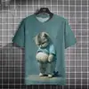 Verão 2025 novo T-shirt masculina de manga curta transfronteiriço AliExpress impressão 3D gato fofo gola redonda manga curta T-shirt top