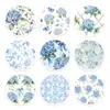 Pegatinas Redondas Decorativas Florales Azules Hk111-T, Pegatinas Selladoras Autoadhesivas para Sobres de Tarjetas de Felicitación, Pegatinas de Decoración de Flores