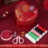 Caja de almacenamiento para kit de costura de suministros de boda para uso doméstico, dote nupcial práctica, regalo festivo, kit de costura portátil, rojo