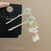Pin de pinza de una palabra con borla de perla y pintura azul de alta gama, nuevo pasador de estilo chino para mujeres, accesorio para el cabello a juego con Hanfu Qipao, versátil