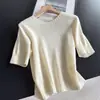 2026 Lã Vintage Gola Redonda Malha Canelada Manga Curta Suéter Tricô Manga Curta Camisa Atacado N4ES73667