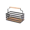 Cesta de Armazenamento Portátil de Aço Inoxidável e Madeira Maciça Multifuncional para Mesa de Trabalho, Lanches de Cozinha, Frutas