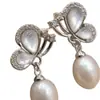 Brincos de madrepérola com laço e pérolas naturais de água doce, tarraxas de prata 925, brincos de luxo leve de alta qualidade, brincos femininos para atacado