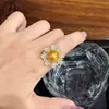 Anillo de Girasol y Perla de Lujo Ligero de Venta Caliente Estilo Japonés y Coreano, Anillo Ajustable de Moda y Versátil para Mujer