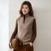 Chaleco de Punto sin Mangas con Cuello Alto Chaleco de Cachemir para Mujer Otoño Invierno Nuevo Sentido del Diseño Cárdigan Suéter de Doble Cremallera Manga Larga