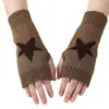 Guantes sin dedos de estrella de cinco puntas estilo coreano, calentadores de muñeca tejidos de lana para otoño e invierno, mangas jacquard engrosadas para hombres y mujeres