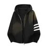 Chamarra suéter con capucha estilo callejero para primavera y otoño, unisex, con diseño de tres rayas, corte holgado, hombros caídos, manga larga, cárdigan de punto casual