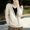 Jaqueta com capuz de malha feminina estilo coreano 2026 nova outono e inverno com bolso com zíper casual solta de manga longa