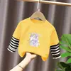 G2053# camisa de manga comprida para meninas estilo western primavera e outono nova infantil desenho animado fofa gola redonda camisa básica falsa de duas peças moda