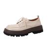 Zapatos de cuero de estilo coreano de suela gruesa y tacón medio, zapatos de cuero de punta redonda con cordones de una sola capa para mujer, Primavera 2022 Nuevo
