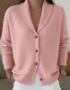 2026 Nuevo cárdigan de punto casual holgado para mujer, estilo europeo y americano, transfronterizo, otoño/invierno, con cuello camisero, botones, color liso, suéter de manga larga