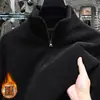 Moletom Masculino com Meio Zíper e Estampa Oriental em Ambos os Lados, Estilo Coreano Moda Casual Tendência Cor Sólida Quente Manga Longa Camiseta Básica para Homens