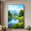 Agua Corriente Moderna Trae Riqueza, Pintura Decorativa de Entrada, Pintura Colgante de Pared de Fondo para Sala de Estar, Mural de Paisaje para Pasillo de Entrada