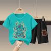Camiseta de Manga Curta para Meninos Verão Nova Algodão Infantil Solta Gola Redonda Estilosa Ins Masculina Big Boy Estilo Hong Kong Tendência