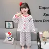 Conjunto de Pijama para Niñas 2025 Nuevo Otoño e Invierno Cálido Franela Lindo Gato Kt Lunares Cárdigan Estilo Polar de Coral