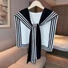 Dupla face wearable preto e branco listrado atado xale de malha ombro feminino correspondência Internet celebridade quarto com ar condicionado com saia camisa