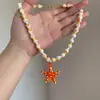 Collar de Estrella de Mar Naranja con Cuentas para Mujer, Diseño de Nicho de Lujo Ligero, Cadena de Clavícula de Gama Alta, Accesorio Versátil Único y Hermoso
