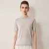 Suéter de Lana 100% Pura Merino Finamente Hilada para Mujer, Cuello Redondo, Suéter Básico de Punto de Manga Corta, Top Versátil, Sin Costuras