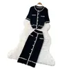 Conjunto de Dos Piezas de Punto Estilo Francés Inspirado en Chanel para Mujer, Verano Manga Corta Sencillo Casual Elegante Atuendo que Alarga la Figura
