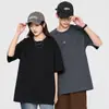 Camiseta de Algodón Puro Manga Corta Estilo Pareja Color Sólido Verano Estilo Americano Tendencia Camiseta Cuello Redondo Hombros Descubiertos Versión Amplia para Hombres y Mujeres