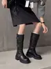 Botas Doc Martens Negras de Caña Alta con Tres Hebillas para Mujer Piel Suave Suela Gruesa Tacón Grueso Estilo Británico No por Encima de la Rodilla Botas Largas Versátiles de Estilo Western para Mujer