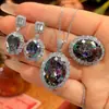 2026 Nuevo Modelo Huabi Joyería Base de Cobre Chapado en Oro Imitación Siete Colores de Alto Grado Forma de Huevo Juego de Joyería para Mujer Piedra 15*20