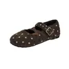 Zapatos Mary Jane sencillos para mujer, estilo elegante y dulce, planos de gamuza con lunares para otoño, puntera fina, nuevo diseño 2026