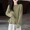 Suéter de Punto de Lana Pura Off-Shoulder Nuevo Invierno 2026 para Mujer, Manga Larga, Color Sólido, Suéter de Lana con Diseño de Corbata