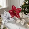 Flores de Natal de veludo artificial transfronteiriças, decorações brilhantes para árvore de Natal, decoração de casa, decorações brilhantes para festa, flores artificiais atacado