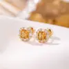 Pendientes Yiluyin de Plata de Ley S925 Chapados en Oro con Citrino Estilo Cuadrado Geométrico Versátiles Modernos Exquisitos Pendientes para el Trabajo