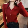 Suéter de malha com gola cor de damasco para mulheres, novo fino de manga comprida para primavera e outono 2026, base de primavera tipo polo