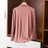 Camisa de Manga Longa Modal para Mulheres, Camiseta Interna Gola Alta Meia, Top Estilo Coreano, Tamanho Grande, Camisa Fina de Cor Única para Outono