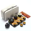 Juego de Té Kung Fu de Viaje Estilo Japonés Juego Pequeño para Uso en Casa Tetera Pequeña Taza de Té de Cerámica Bandeja de Té para Exteriores Bolsa Portátil