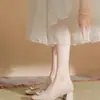 Sapatos de salto alto de 5 cm para pés largos, sapatos femininos de outono com strass, saltos grossos, sapatos de dama de honra para casamento, confortáveis para os pés
