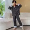 Pijama para niños, ropa de estar cálida de forro polar coral para otoño e invierno, conjunto de franela de corte holgado para niños y niños mayores