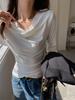 Nueva Camiseta Básica de Modal con Cuello Drapeado de Manga Larga para Mujer 2026, Camiseta con Diseño Irregular para Otoño e Invierno