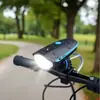 Farol de bicicleta brilhante com carregamento USB e buzina eletrônica luz de bicicleta campainha de bicicleta de estrada luz para pedalar à noite 7588