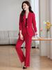 Traje pequeño de manga larga festivo rojo con cuello abrigo pantalones de mujer primavera otoño e invierno traje de dos piezas temperamento de desplazamiento de clase alta