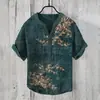 Moda Masculina Estilo Étnico Transfronterizo Manga Corta de Lino Primavera y Verano AliExpress Impresión 3D Transpirable Camisa Top de Manga Corta