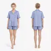 Pijama feminino transfronteiriço, estampa jacquard, gola lapela, manga curta primavera/verão, pode ser usado como roupa externa, conjunto simples de shorts, roupa de casa casual de cetim para mulheres