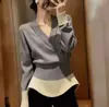 Suéter de Punto de Alto Gama con Bloques de Color Estilo Coreano para Mujer, Diseño Otoño e Invierno, Ceñido a la Cintura, Adelgazante, Prendas de Punto para Usar por Debajo