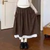 Falda midi con ribete de encaje, talla grande, corte holgado, de longitud media, adelgazante, falda de lana línea A para figuras tipo pera