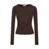 Foto Real de Ropa Femenina de Comercio Exterior - Camiseta Gris Elegante de Manga Larga para Mujer, Otoño 2025, Top Ceñido a la Cintura Ajustado, Estilo de Nicho
