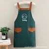 Delantal de lona moderno con logo estampado, nuevo diseño simple, anti-manchas y resistente al desgaste, especializado para servicio de comedor, ropa de trabajo para mujer