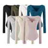 Camiseta de Manga Larga con Cuello en V y Dobladillo Deshilachado Spicy Girl para Mujer, Diseño Otoñal con Sentido, Capa Base Ajustada, Delgado, Dobladillo Curvo, Top Base