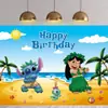 Tela de Fondo de Cumpleaños de Stitch Suministros de Decoración para Fiesta de Cumpleaños Diseño del Lugar Banner de Tela de Poliéster de Stitch
