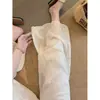 Calça de Linho Bordada com Renda Off-White para Mulheres 2026 Novo Design de Verão Elegante de Alta Qualidade Solta de Perna Larga Fina