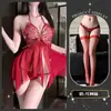 Lencería sexy Hemei, sin espalda, seductora, malla transparente, ardiente, transparente, cuello halter de mariposa, camisón con tirantes, ropa de dormir, uniforme de puro deseo